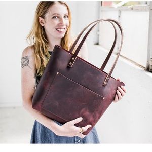 Leather Tote - Large w/pocket - Merlot
